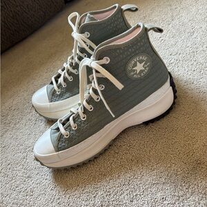 Converse High-Top Platform Sneakers in Sage Green and White